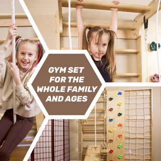 Grand Wooden Swedish Ladder Wall Set Sport 4, Stall Bar, Indoor Jungle Gym