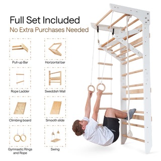 Wooden Swedish Ladder Wall Set Kinder 3, Stall Bar, Indoor Jungle Gym