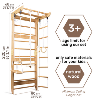 Wooden Swedish Ladder Wall Set Sport 2, Stall Bar, Indoor Jungle Gym