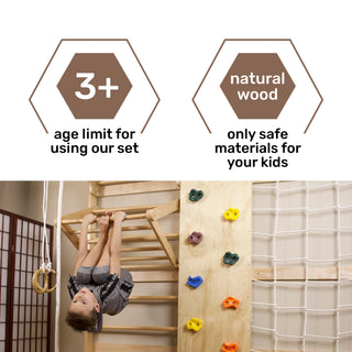 Grand Wooden Swedish Ladder Wall Set Sport 4, Stall Bar, Indoor Jungle Gym