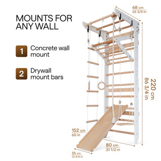 Wooden Swedish Ladder Wall Set Kinder 3, Stall Bar, Indoor Jungle Gym