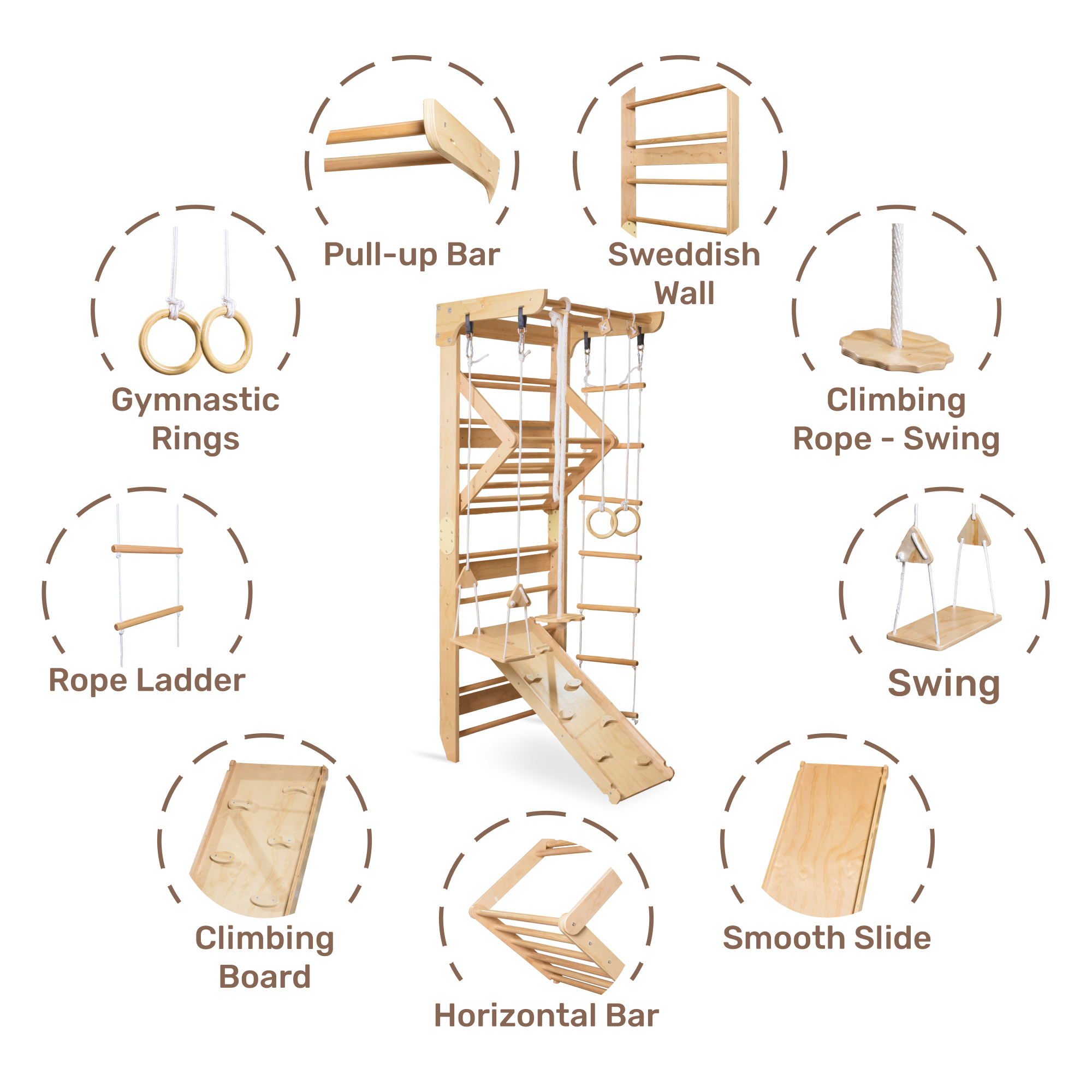 Wooden Swedish Ladder Wall Set Sport 3 Stall Bar Indoor Jungle Gym Wedanta Kids