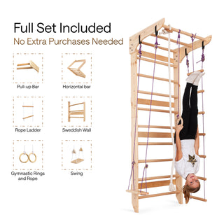 Wooden Swedish Ladder Wall Set Sport 2, Stall Bar, Indoor Jungle Gym