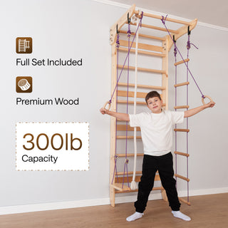 Wooden Swedish Ladder Wall Set Sport 2, Stall Bar, Indoor Jungle Gym