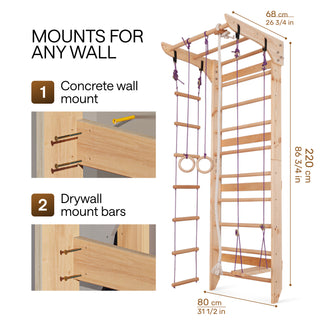 Wooden Swedish Ladder Wall Set Sport 2, Stall Bar, Indoor Jungle Gym