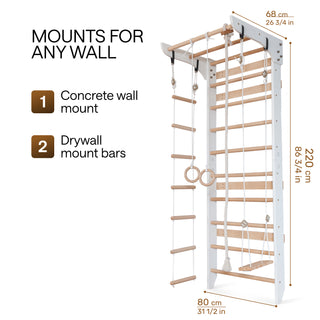Wooden Swedish Ladder Wall Set Kinder 2, Stall Bar, Indoor Jungle Gym