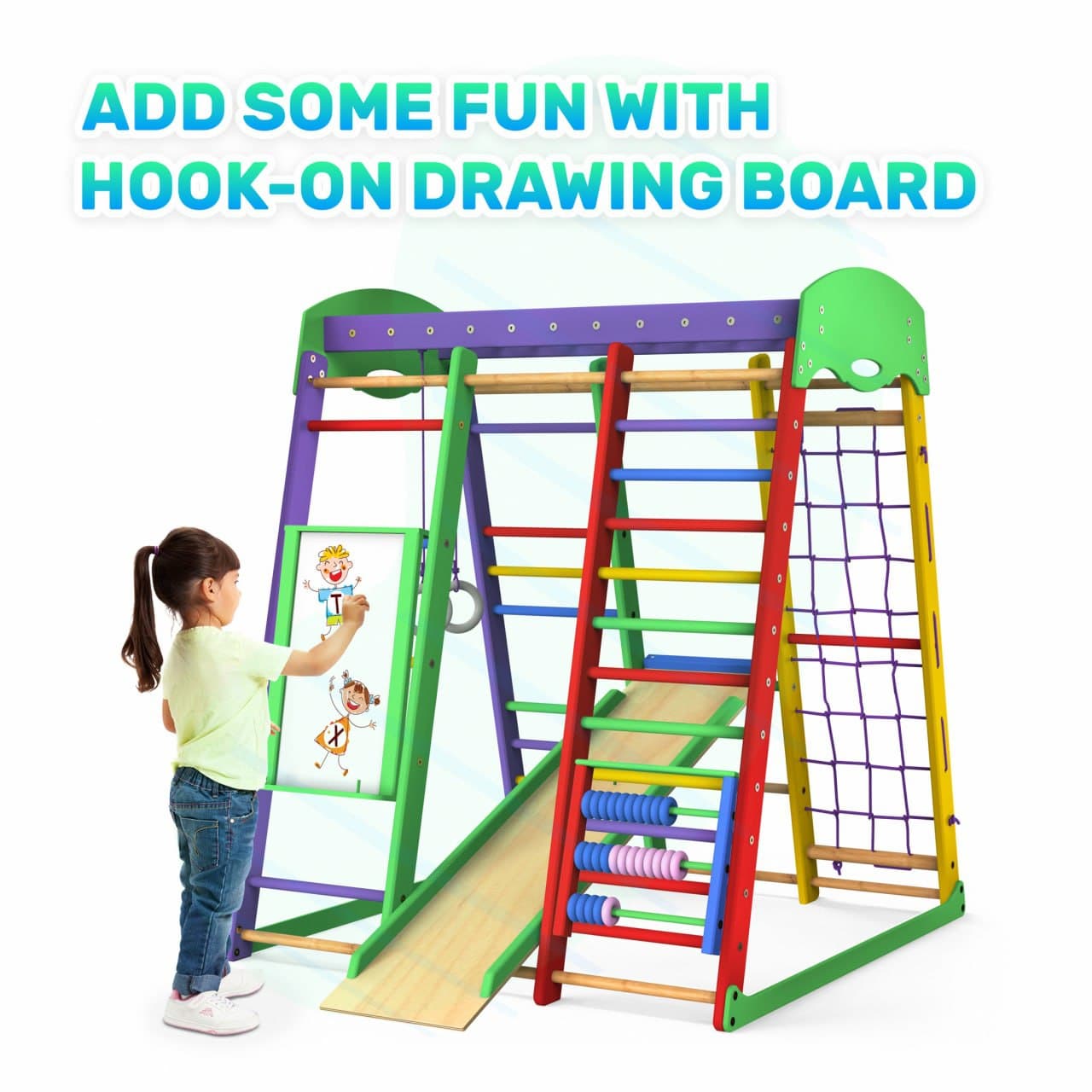 Kids Whiteboard and Chalk Board with Wooden Classic Abacus for Kids